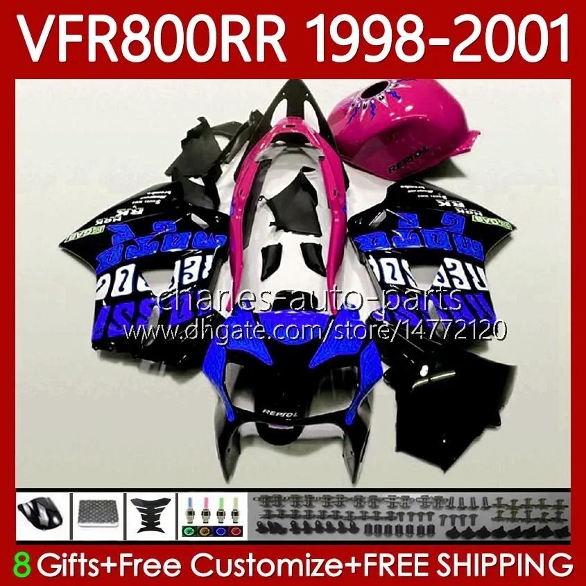 OEM Bodys Honda VFR 800RR 800 CC RR Interceptor 1998-2001 128NO.151 VFR-800 Repsol Blue VFR800 RR VFR800RR 98 99 00 01 800CC VFR800R 1998 1999 2000 2001 Fairing Kiti