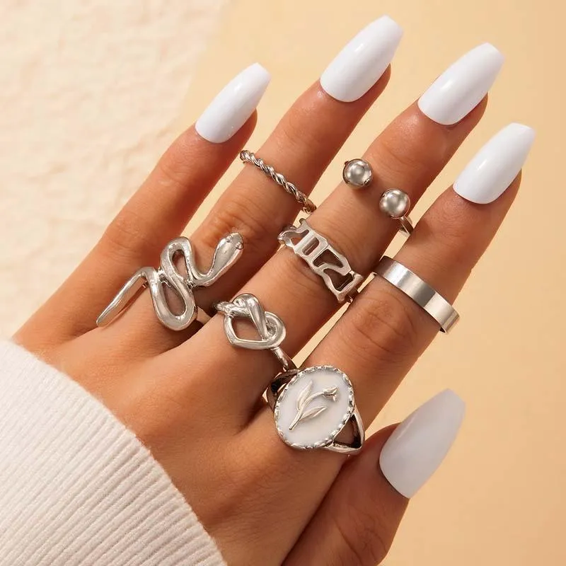 Cluster Rings 7pcs/sets Snake Joint Ring Sets For Women Charms 2022 Letter Heart Leaf Geoemtric Open Party Jewelry Anillo 18216