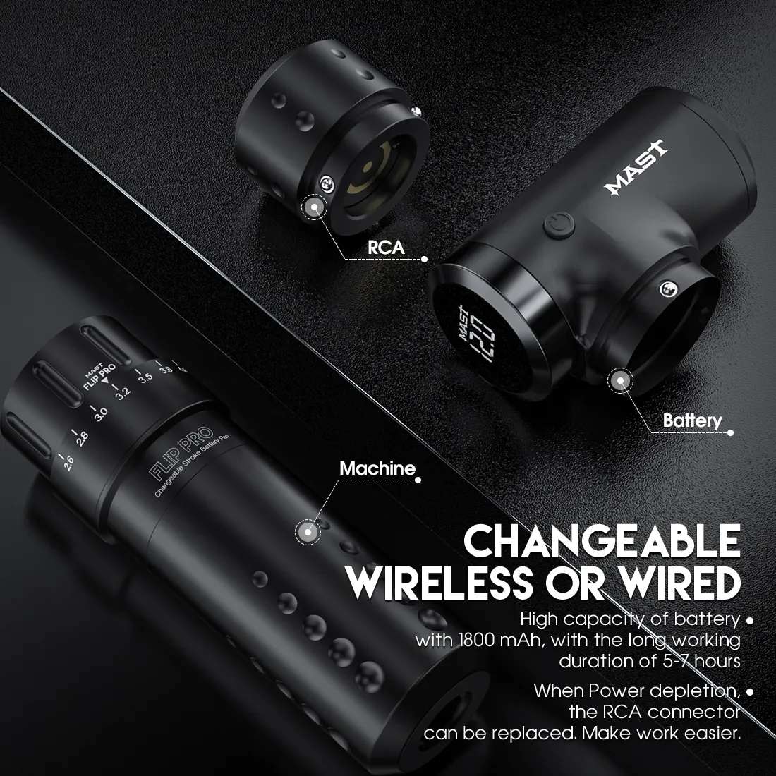 Dragonhawk Mast Flip Pro Wireless Rotary Tattoo Machine Pen