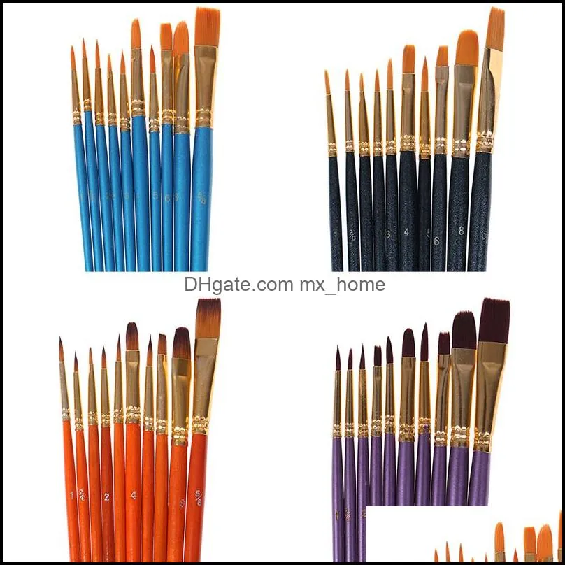 Brush Set Art Supplies 10Pcs Watercolor Gouache Paint Brushes Different Shape Round Pointed Tip Nylon Hair Painting