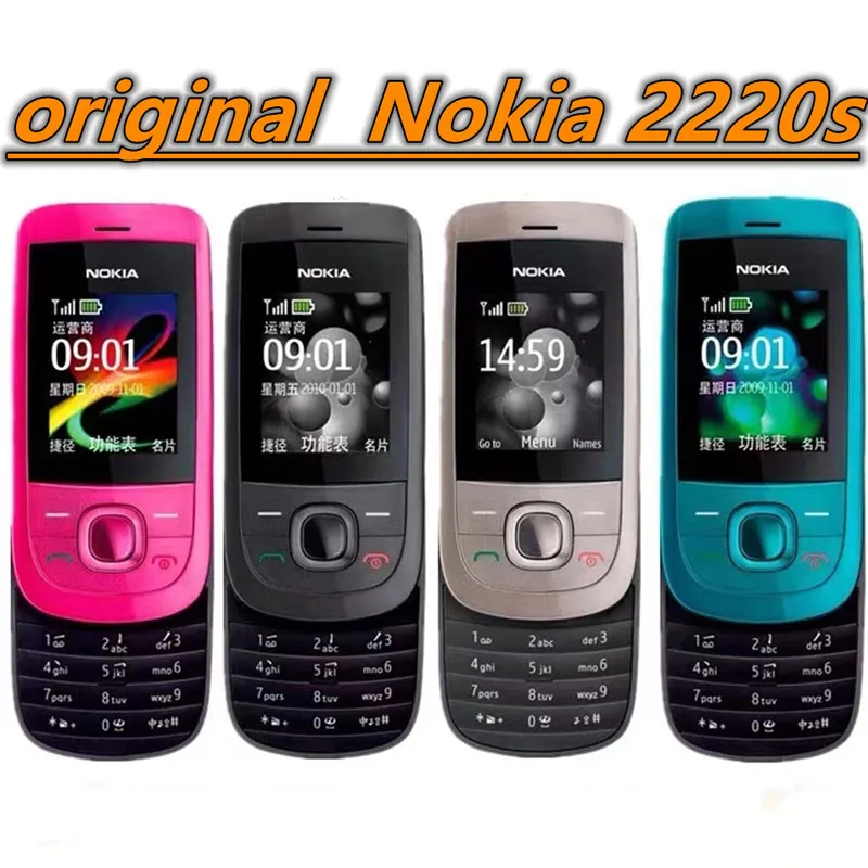 Original renoverade mobiltelefoner Nokia 2220S 2G GSM Dual Sim Slide Phone