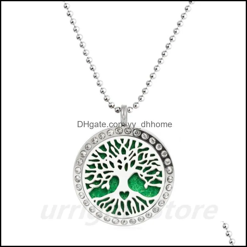 Crystal tree of life paws 316L stainless steel 25mm  oil Diffuser locket pendant diffuser necklace chain magnetic 10pad