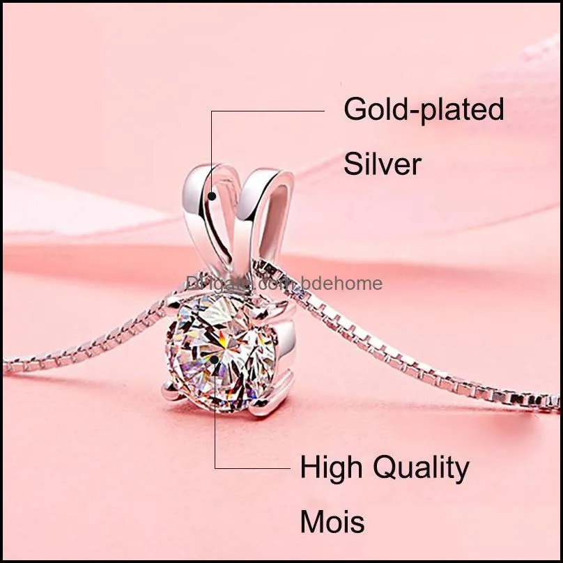 BOEYCJR 925 Silver 1ct/2ct F color Moissanite VVS Engagement Elegant Wedding Pendant Necklace for Women Anniversary Gift