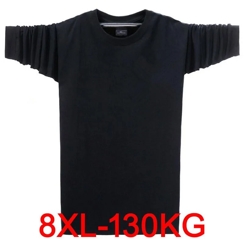 Camisetas masculinas de outono e inverno masculino de t-shirt de mangas compridas preto casual tamanho grande 6xl 7xl 8xl Seção fino de cor sólida solta com