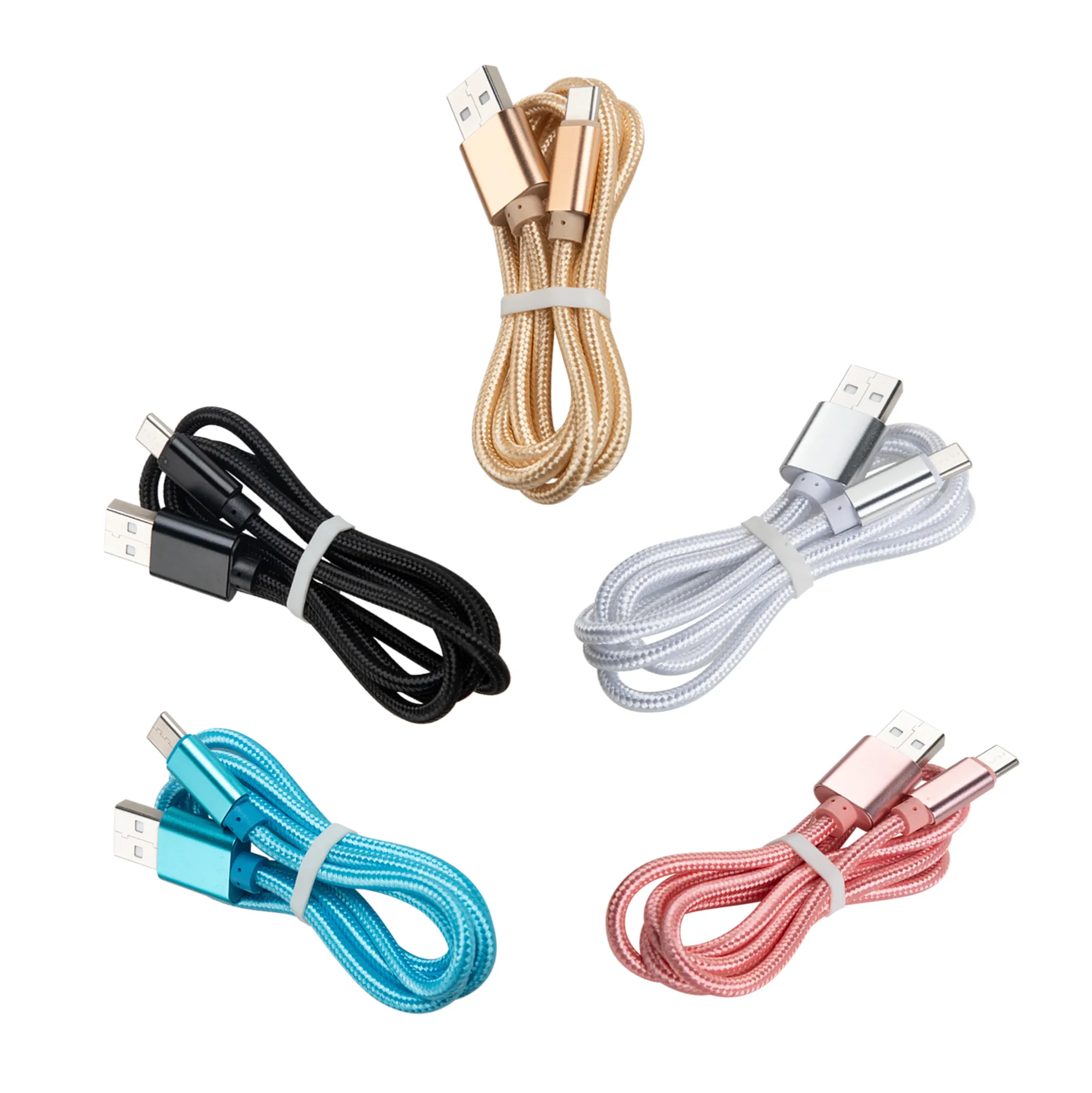 Nylon USB Type C-kablar MICRO V8 Snabbladdning av mobiltelefon Android Charger Type-C Data Cord f￶r Samsung Huawei P40 Mate 30 Xiaomi Redmi