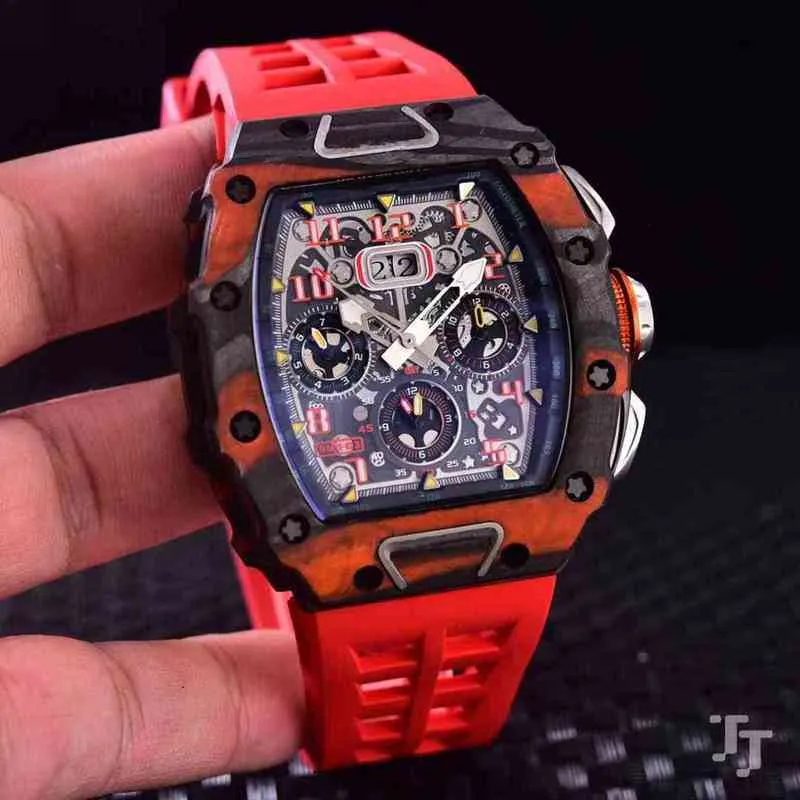 Luxury Mens Mechanics Watch Rihca Milles Brand Orange Red Rubber Men Sapphire Automatic Mechanical McLaren Limited Flyback Titanium Carbon