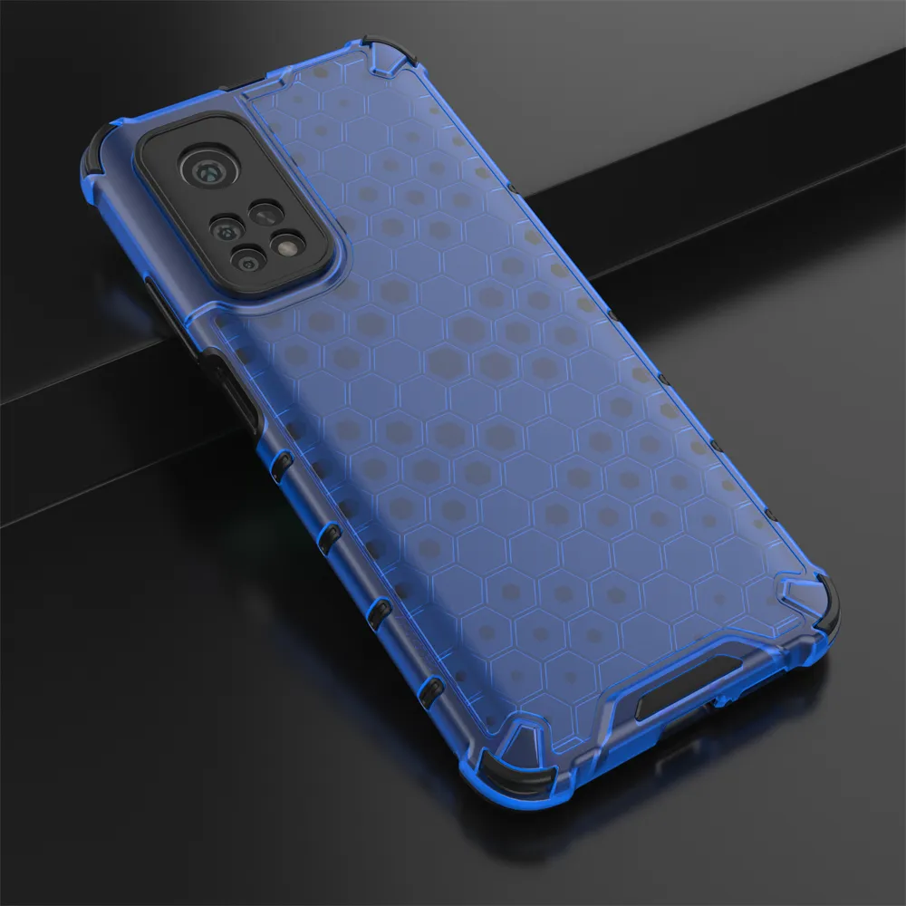 Shocksäker Honeycomb Form Armor Style Cover Fodral för Xiaomi MI 10T PRO 5G Soft TPU Frame PC Hard Back Cover