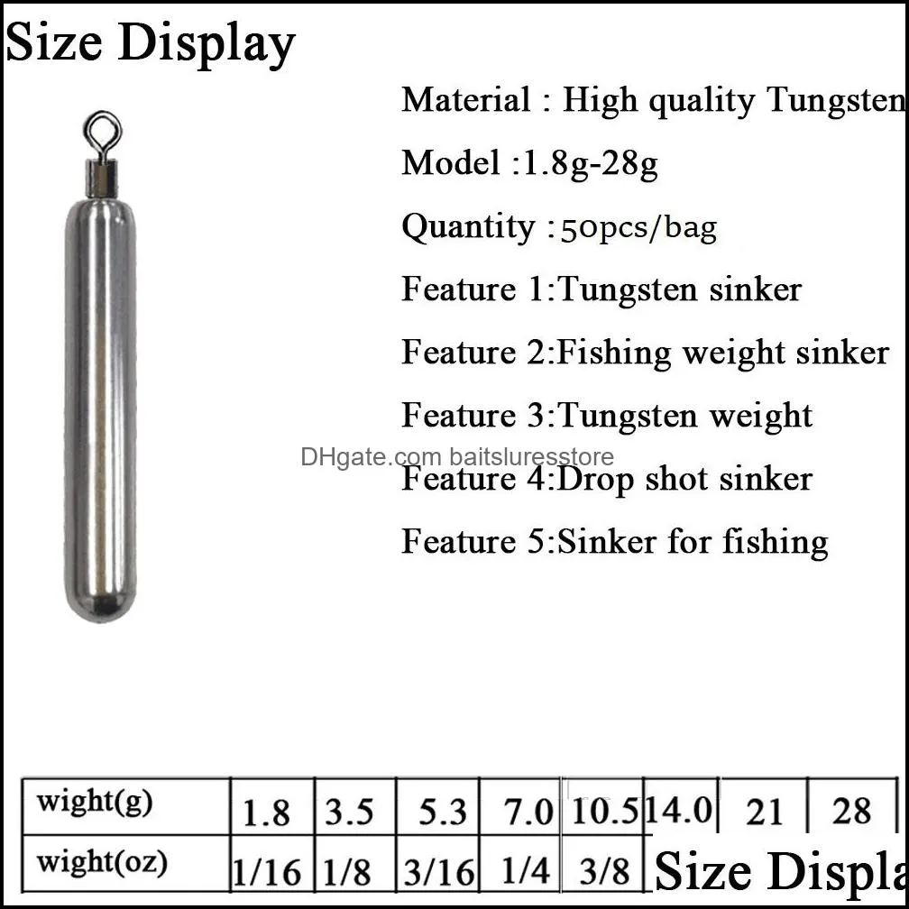 50pcs/bag Fishing Tierminal Tackle Tungsten Titanx Weights Drop Shot Weight Rig Kit Sinkers Trokar Slender Shape WaterdropTermial Tanckle