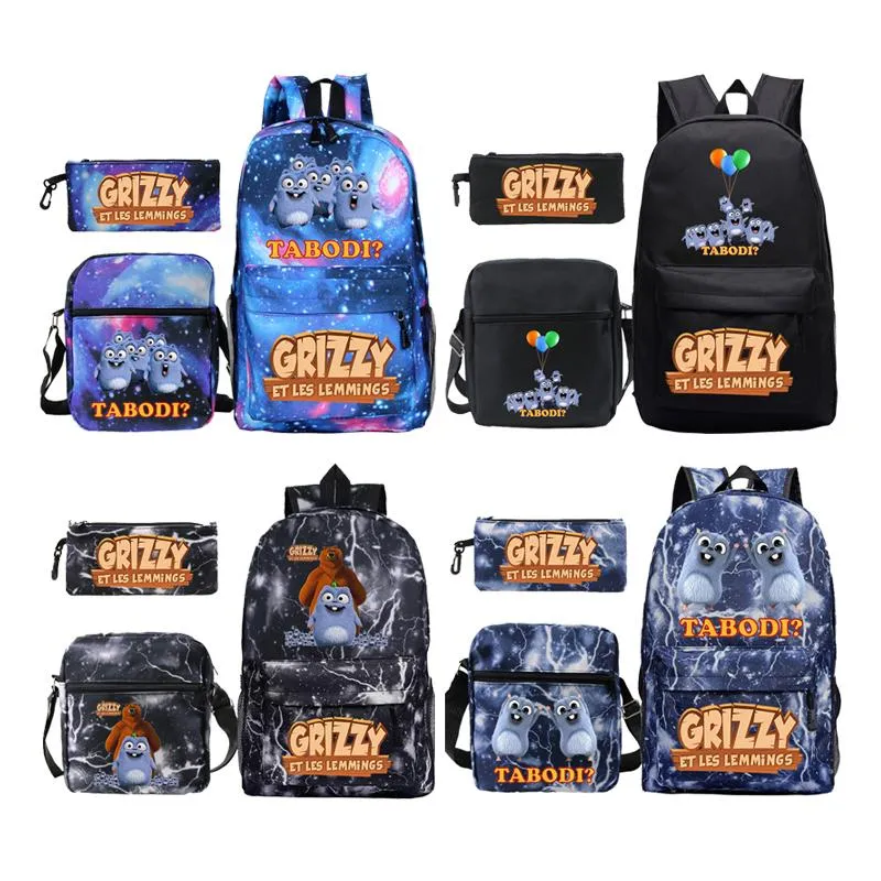 Backpack Mochila Grizzly and the Lemmings sac à dos 3 pcs set les élèves sacs d'école garçons filles quotidiennes à dos de paquet