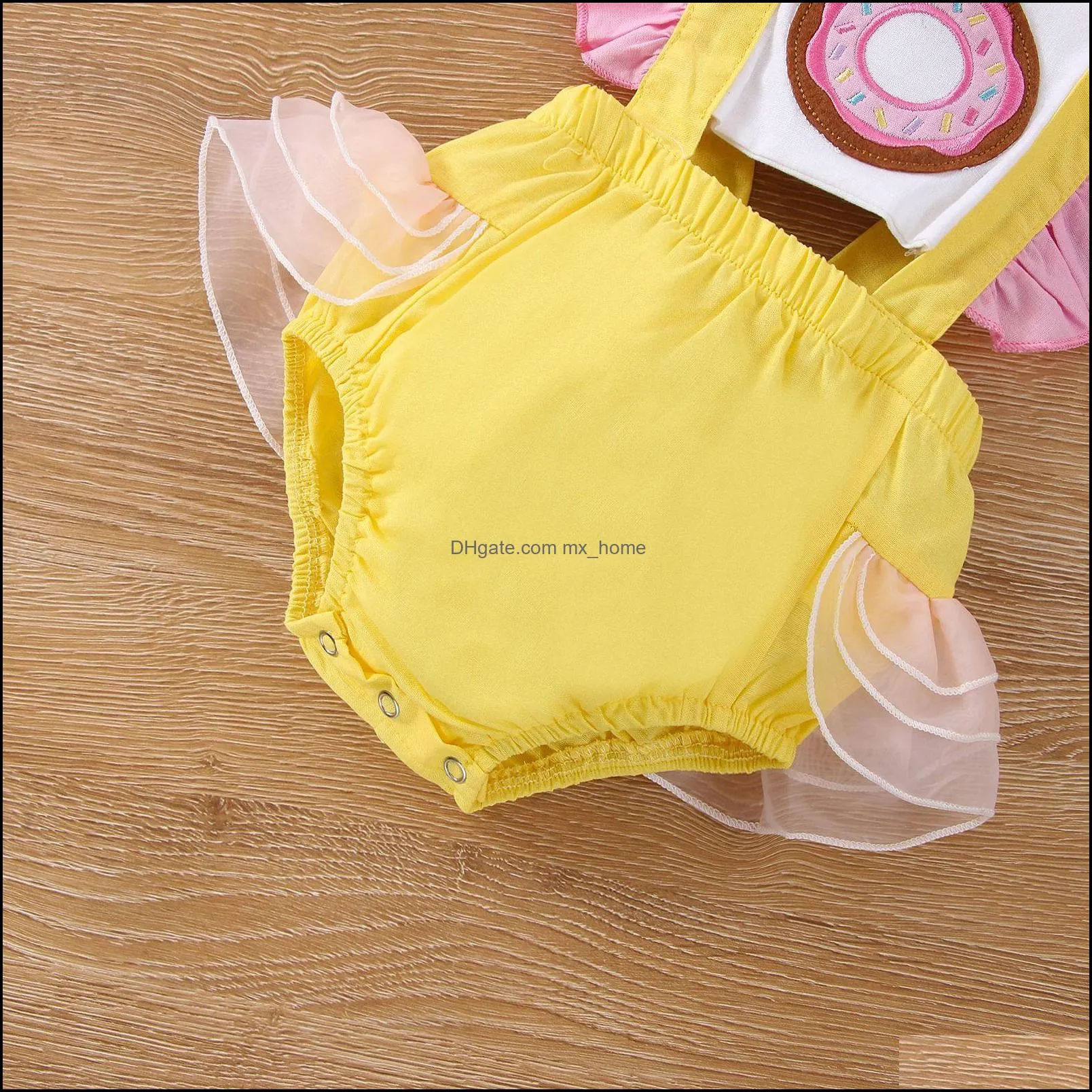 kids rompers girls donut romper newborn infant ruffle flying sleeve jumpsuits with bow headband summer baby climbing clothing z6751