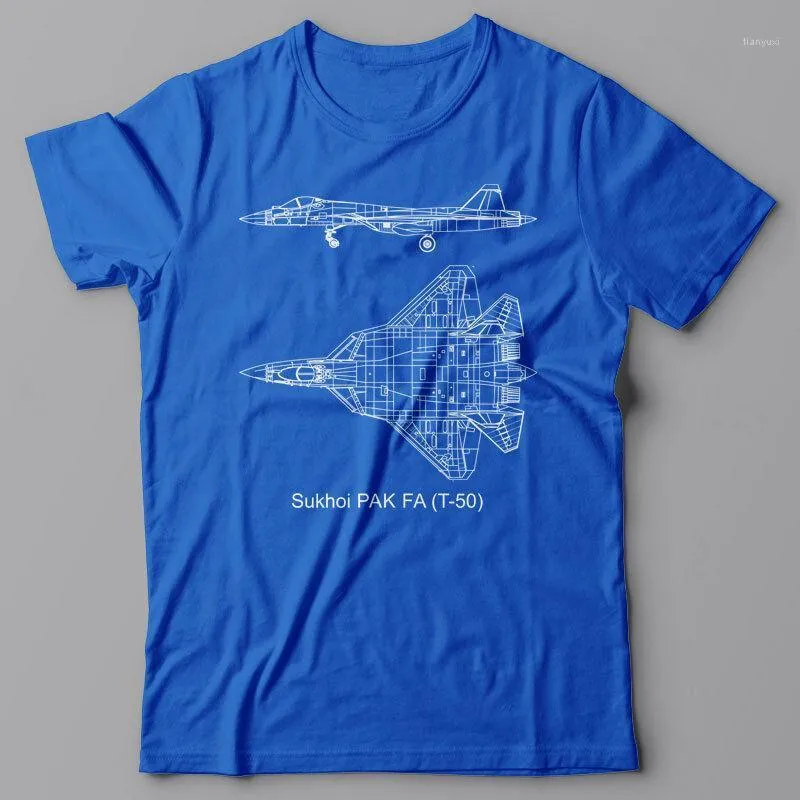 Męskie koszulki wojskowe Męskie T-shirt Rosyjski myśliwiec Jet Sukhoi T50 T-50 Pak Fastal Fidealth Koszulki