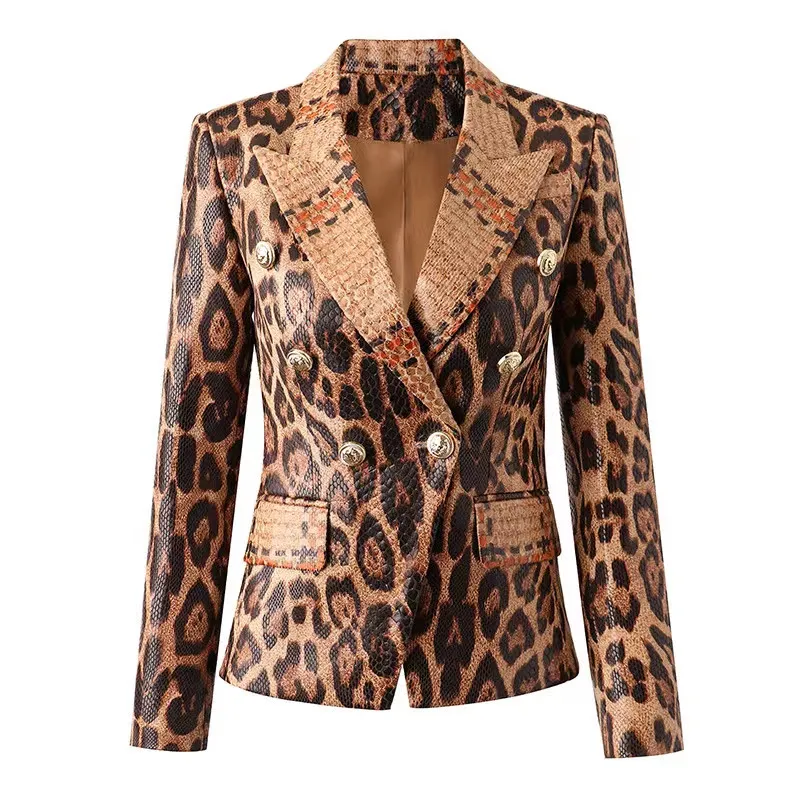 Women s Retro Snakeskin Print Double Breasted Blazer Suit Set Polyester Multicolor Slim Fit Plus Size