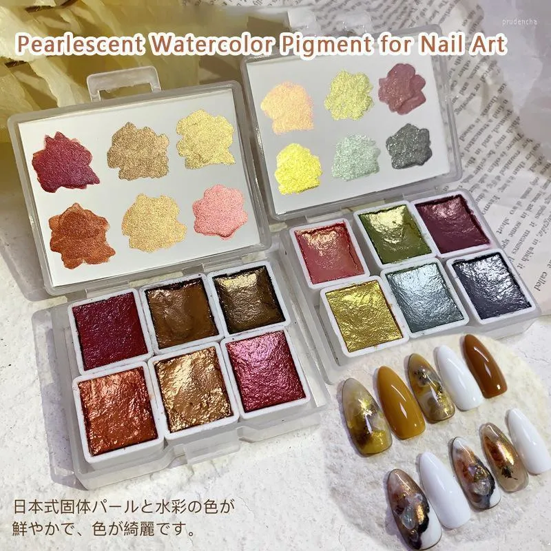 Nagelglitter 6colors parellijmijwaterscolor pigment voor kunstset schilderen bloemen verf charmante spiegel poeder prud22