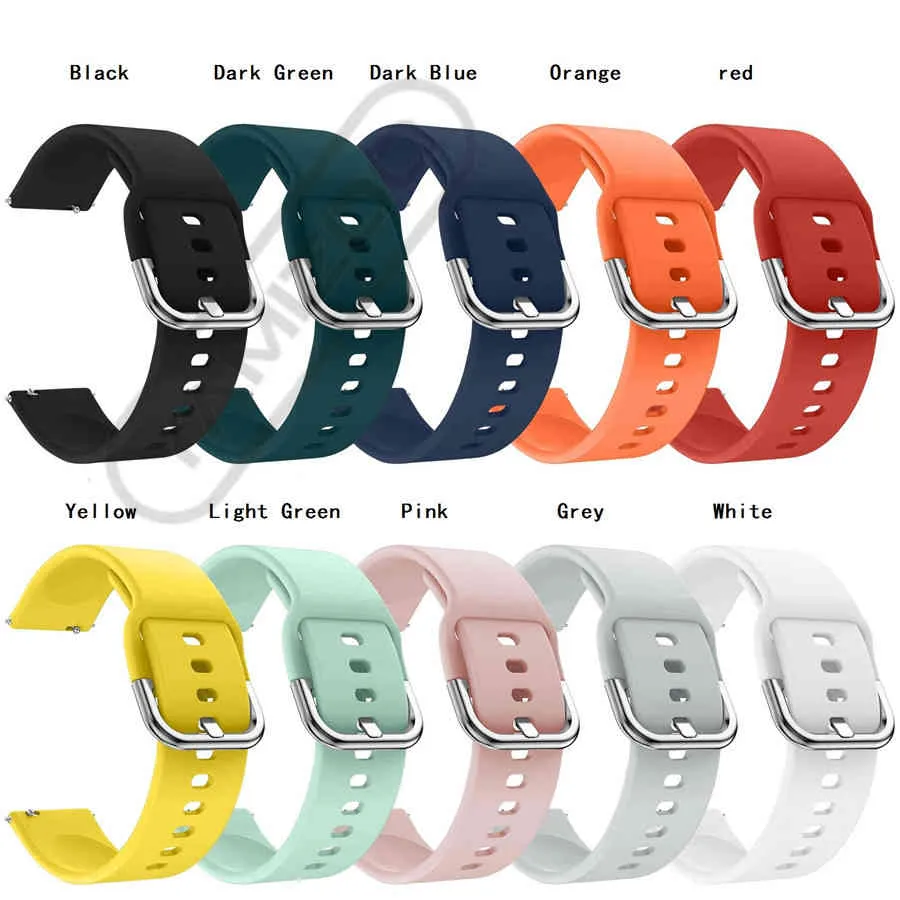 Silicone Sport Watchband 20mm 22mm Samsung Galaxy Watch Active 42mm Amazfit Bip Garmin Gear S2 Bracelet 스트랩 밴드 시계 밴드