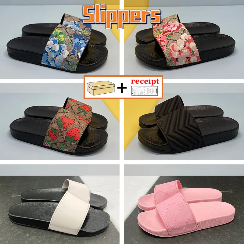 Stripe Slides Fashion Men Women Slippers Web Rubber Matelasse Slide Black Pink Beige Ebony Canvas Strawberry Print Mens Sneakers Beach Slipper