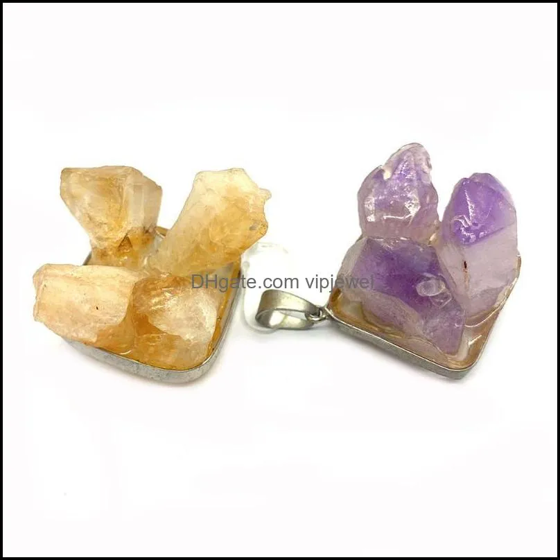 charms fashion natural stone irregular pendant 29x39mm amethyst citrine charm jewelry diy men`s and women`s necklace earring accesso