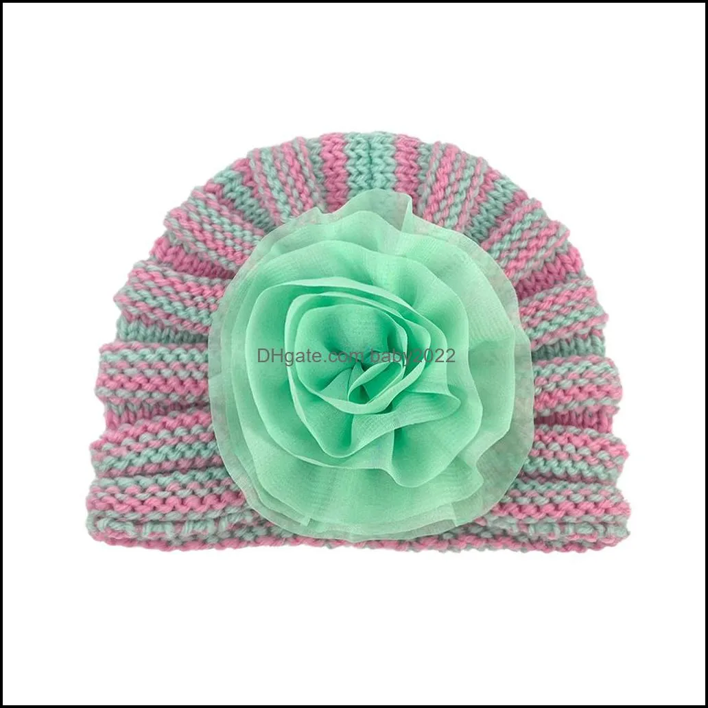 infant baby hat flowers headwear children toddler kids indian caps turban soft comfortable autumn winter knitted wool hats 11 colors