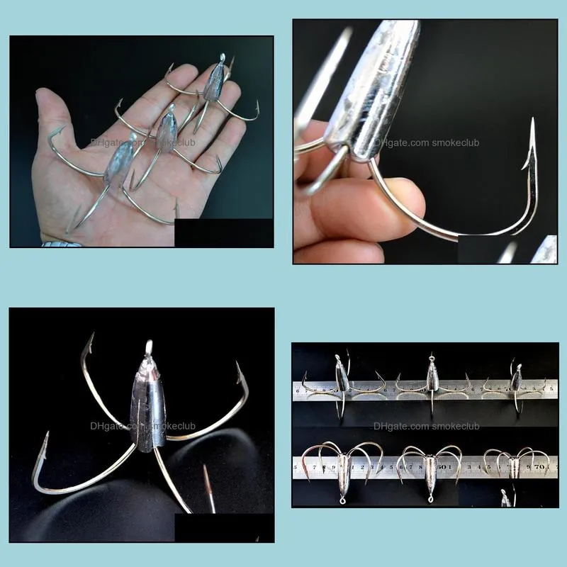 Hot 5PCS treble hooks fourfold hooks 3/4Paws Hooks Lead sinker Anchor fish tool Big fish hook High quality! YQHW