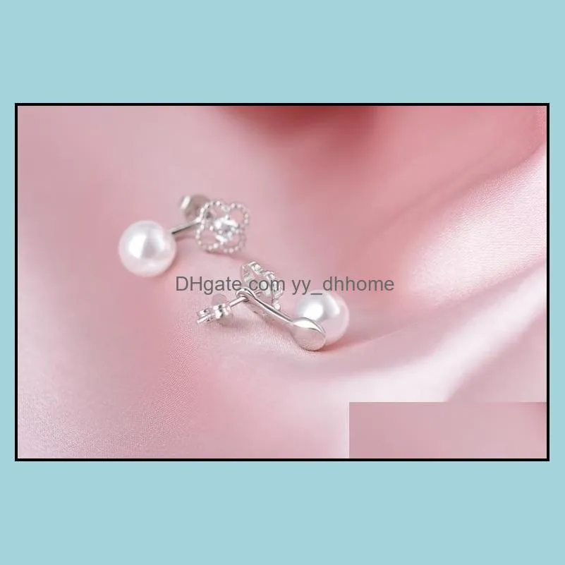 silver earrings earring hot sale lucky crystal pearl stud earrings for women girl party fashion jewelry wholesale free shipping -