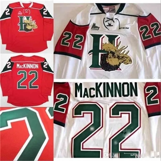 CEUF 40Halifax Mooseheads #22 Nathan MacKinnon Hockey Jersey Anpassa White Red 100% Sömda broderihockeytröjor