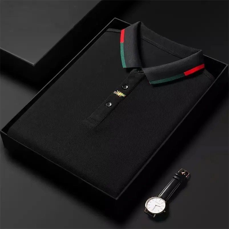 Designer Brand Fashion Polo Shirt 100% Cotton Black Men Korean Embroidery Casual Long Sleeve High End Tops Men Clothes 220418