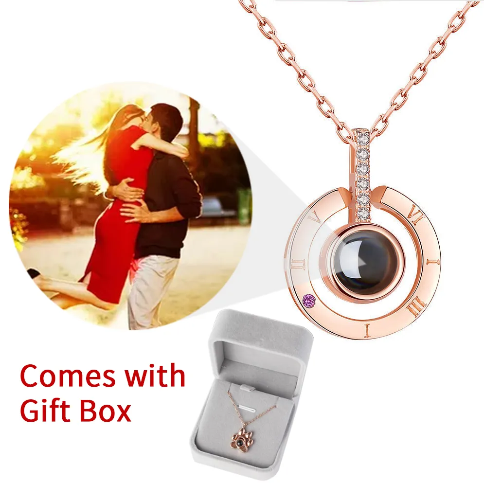 Collier de projection photo personnalisée avec boîte cadeau pour les femmes Maman copine Mothers Day Birthday Lover DIY Picture Mémoire Bijoux Mémorial Mémorial Valentin Cadeaux