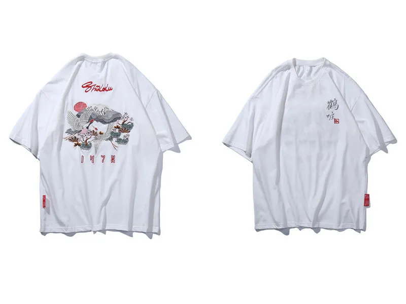 Embroidery Flowers Mount Fuji Tshirts 2