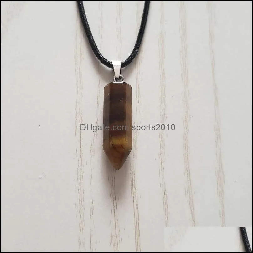 22x9mm natural agate rose quartz crystal stone pendant mixed hexagon point pillar simple stylish necklace