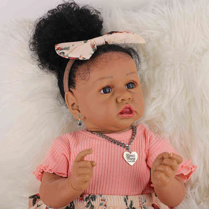 African Skin Saskia Bebe Reborn Doll With Rooted Hair Handmade