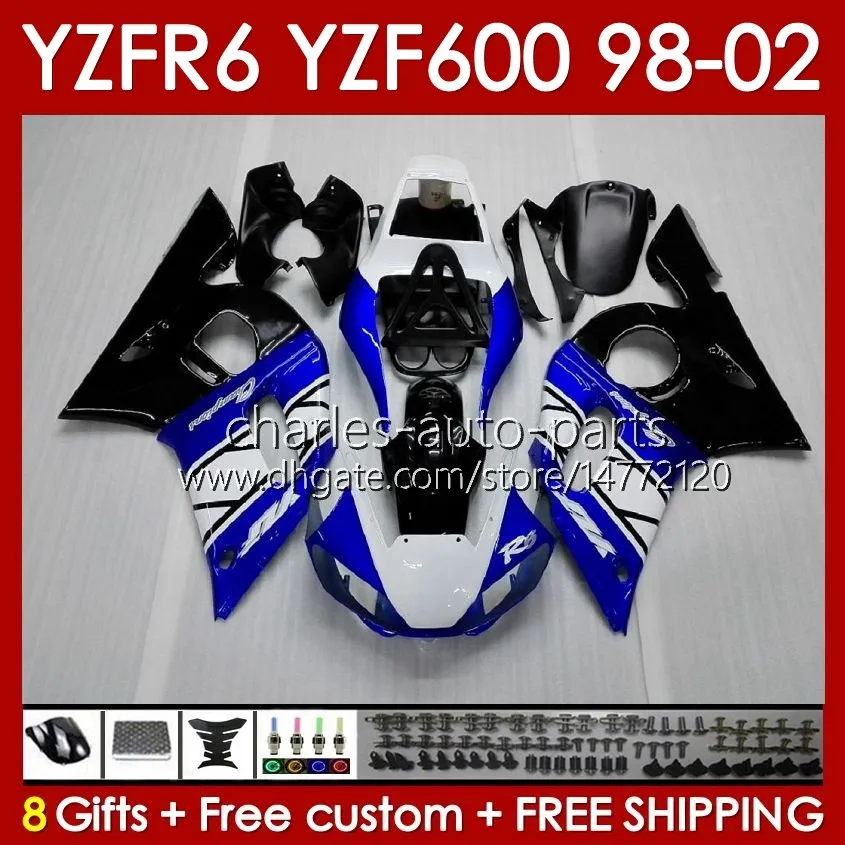 Body Frame For YAMAHA YZF-600 YZF R6 R 6 600CC YZFR6 1998 1999 00 01 02 Bodywork 145No.3 YZF 600 CC Cowling YZF-R6 98-02 YZF600 98 99 2000 2001 2002 Fairing Kit blue glossy