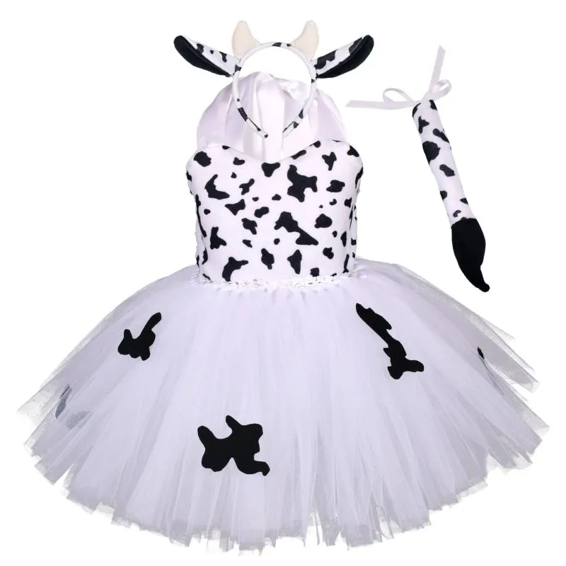 Girl's Dresses Cartoon Cows Cosplay Girls Tutu Dress Animal Cow Outfits For Children Baby Halloween Costume Kids Clothesgirl's