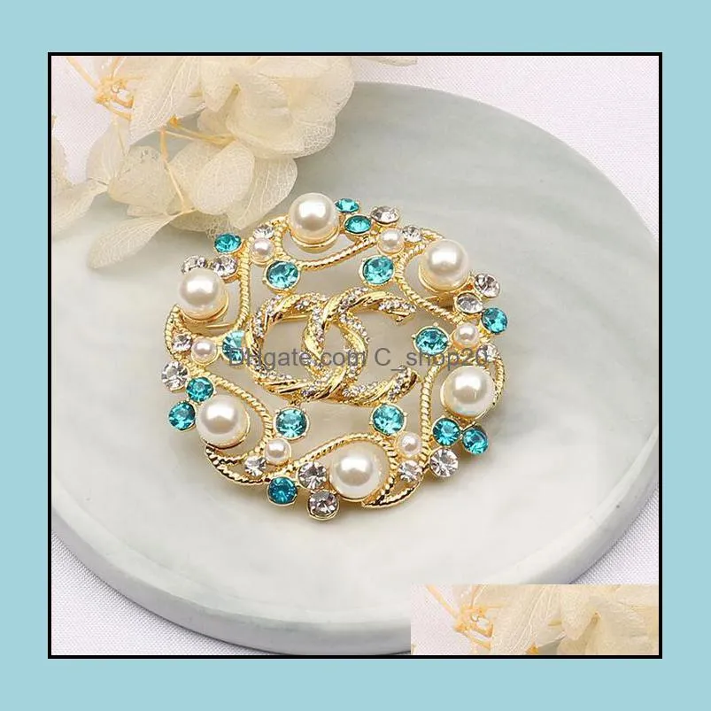 10colors Famous Brand Designer Charm Double Letter Gold Silver Multicolor Pearl Pins Brooches Women Rhinestone Brooch Suit Pin Fashion Jewelry