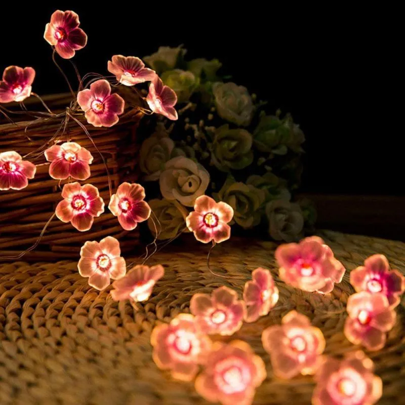 Saiten 2m LED -Schnur Lampe Pfirsich Blume Kupferdraht Fee Lichter Girlanden Garten Outdoor Weihnachtsdekoration Party Dekoration Beleuchtet