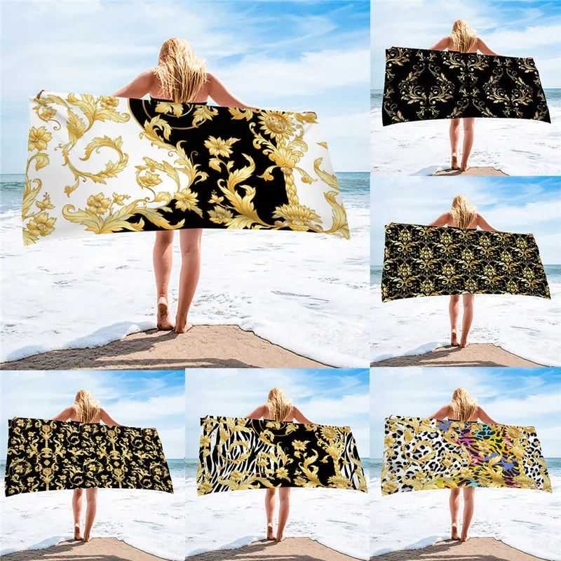 Serviettes de plage sèches rapides serviettes de bain à motif doré baroque européen serviettes de bain en microfibre serviettes de natation sable de voyage gratuit poncho toallas playa 220702