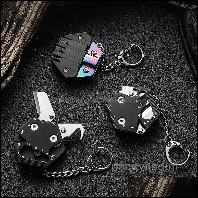 Multifunction Key Chain, Foldable Hexagonal Kit-Micro Screw Driver, Bottle Opener, EDC Tools Wire Cutter Camping Survival Tools CC0681