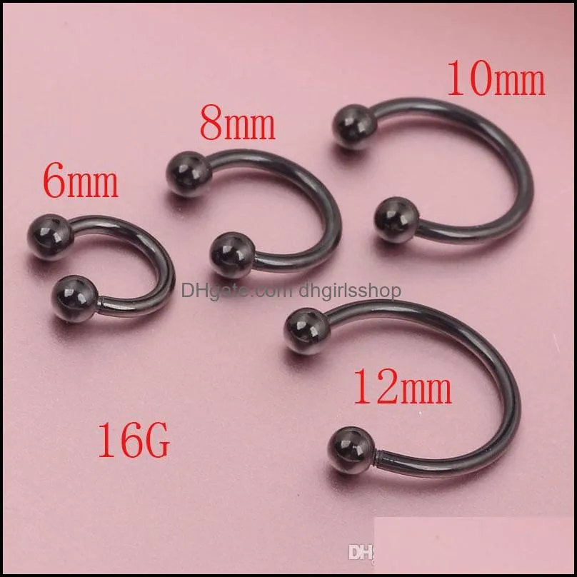 Nose Rings Studs Body Jewelry Anodized Black Horseshoe Bar - Lip Septum Ear Ring Various Sizes Available Piercing Drop Delivery 2021 Nfqsb