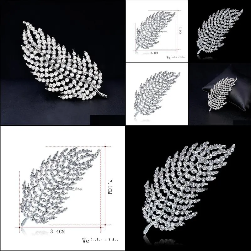 Fashion Jewelry Feather Brooches Hollow Out Crystal Leaf Brooch Bride Wedding Pins