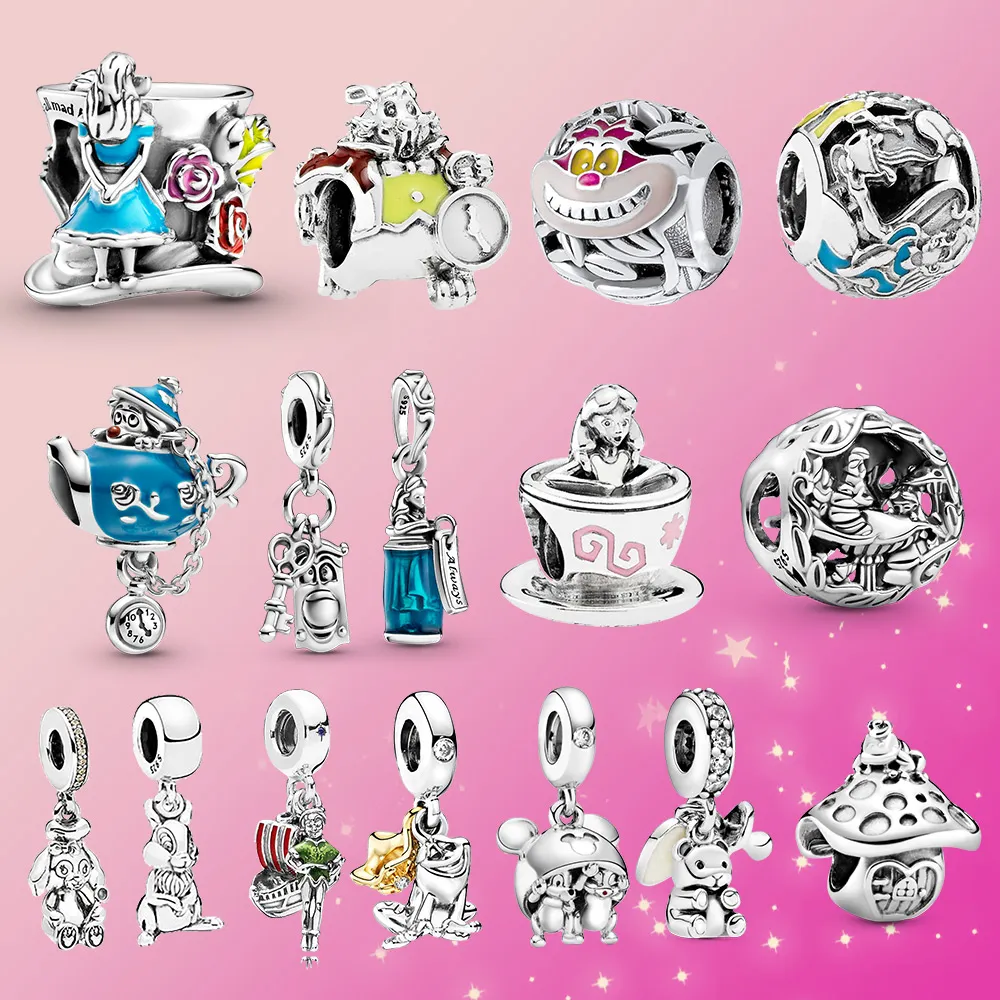 Real 925 Sterling Silver Alice Charme Tea Party Bead Fit Original Pandora Pulseira Mulheres Jóias Presente