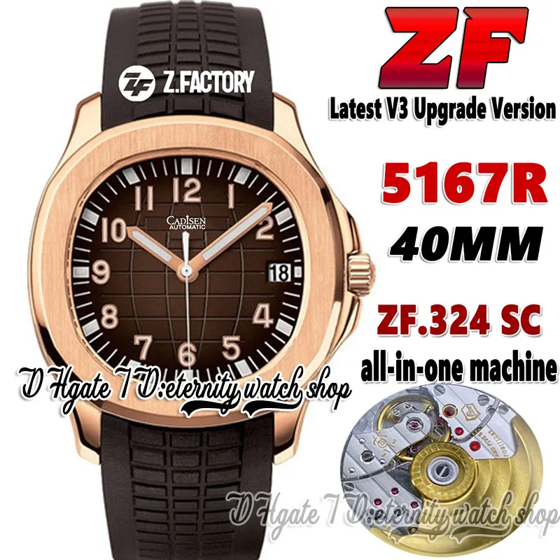 2022 ZF V3 uppgraderad 5167R-001 324SC ZF324 Automatisk herrklocka 40mm brun textur Dial Rostfritt rosguldfodral brun gummiband superversion Eternity Watches