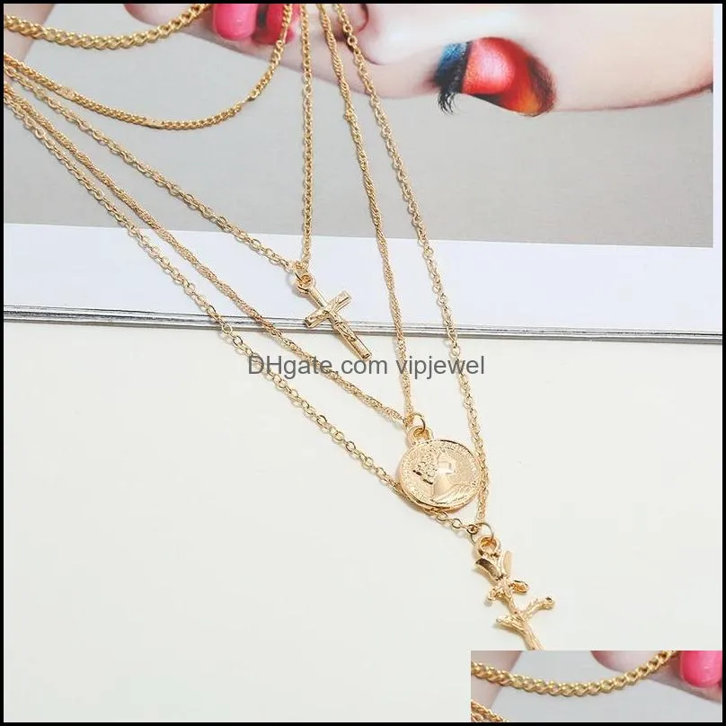 fashion gold rose flower cross pendant necklace for women wholesale n97085