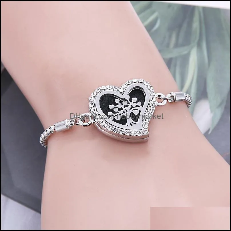 Crystal Perfume Bracelet Essential Oil Diffuser Aromatherapy Locket Bracelet Heart 316L Stainless Steel Diffuser Bracelet