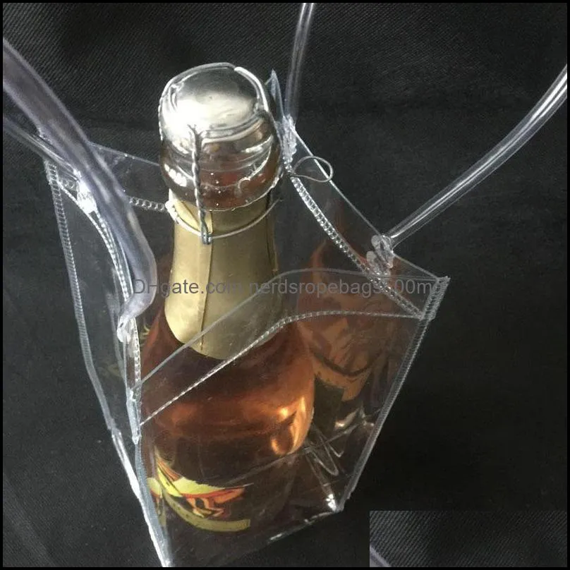 Portable Plastic Ice Bag Single Bottle Self Sealed Transparent Cooling Bags Drinks Champagn Storage Pouch Food Container Kitchen 2 23lx