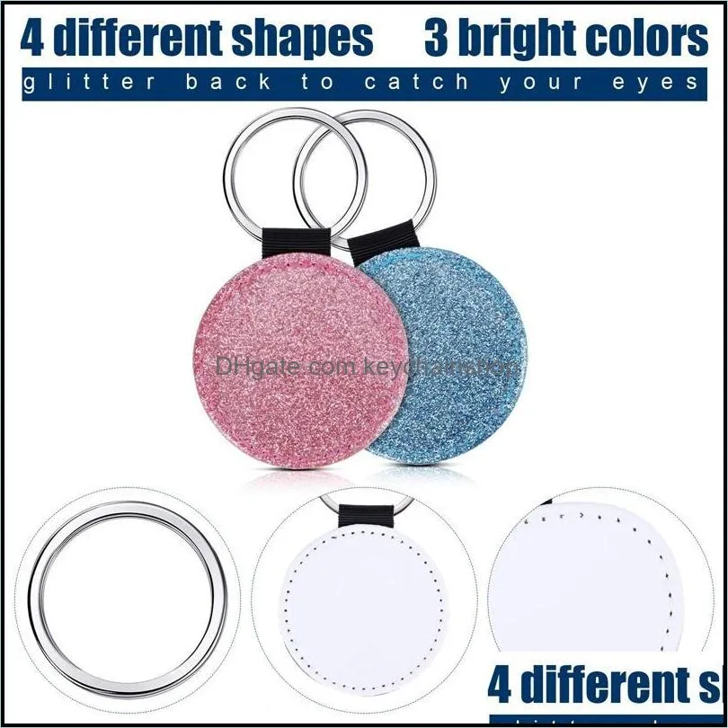 keychains pack 3 colors sublimation blanks keychain 4 types glitter pu leather diy heat transfer keyringkeychains