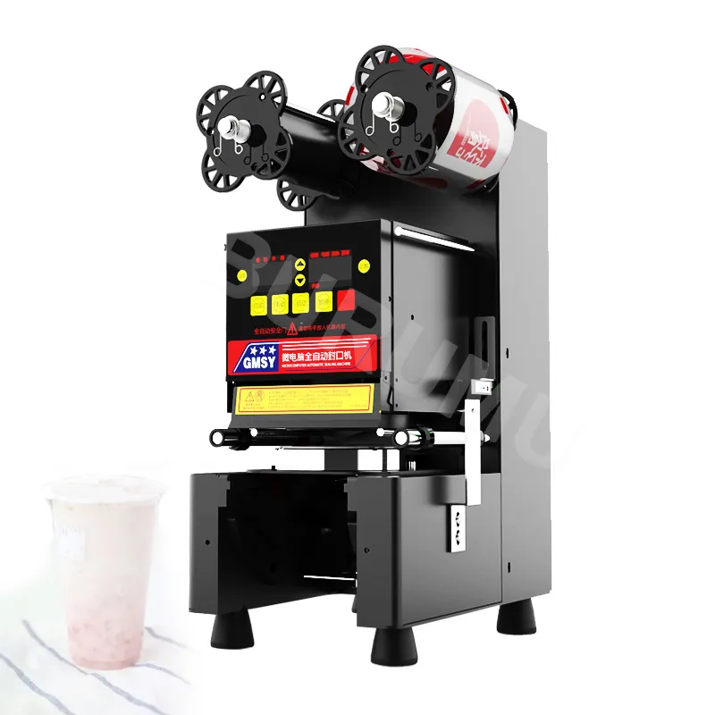 Machine automatique de scellage de thé à bulles en plastique, plateau Push-Pull, machine à sceller les tasses en acier inoxydable
