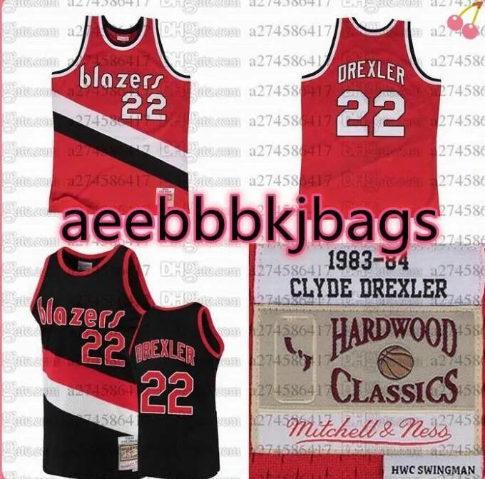 قمصان كرة السلة الرجال شباب 22 Clyde Drexler 1983-84 Hardwoods Classics Retro Jersey DD