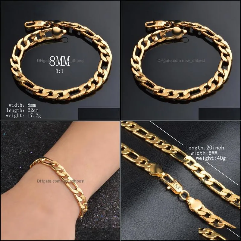 Chains Gold Bracelet Men 3/1Nk Chic Handsome Explosion Models 18K Plating Copper Jewelry Electroplating Figaro 8Mm Mens Drop Delivery Dhlpm