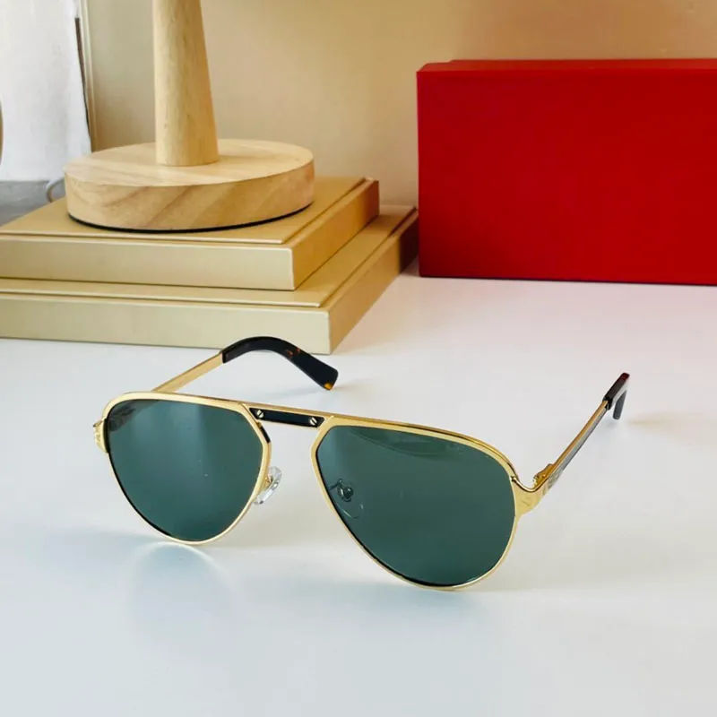 أزياء Carti Luxury Good Good Sunglasses Designer Santos Carti Man Anti Ultraviolet Braged Champagne Gold Metal Cluped Golden Pilot على شكل عجل أسود أسود