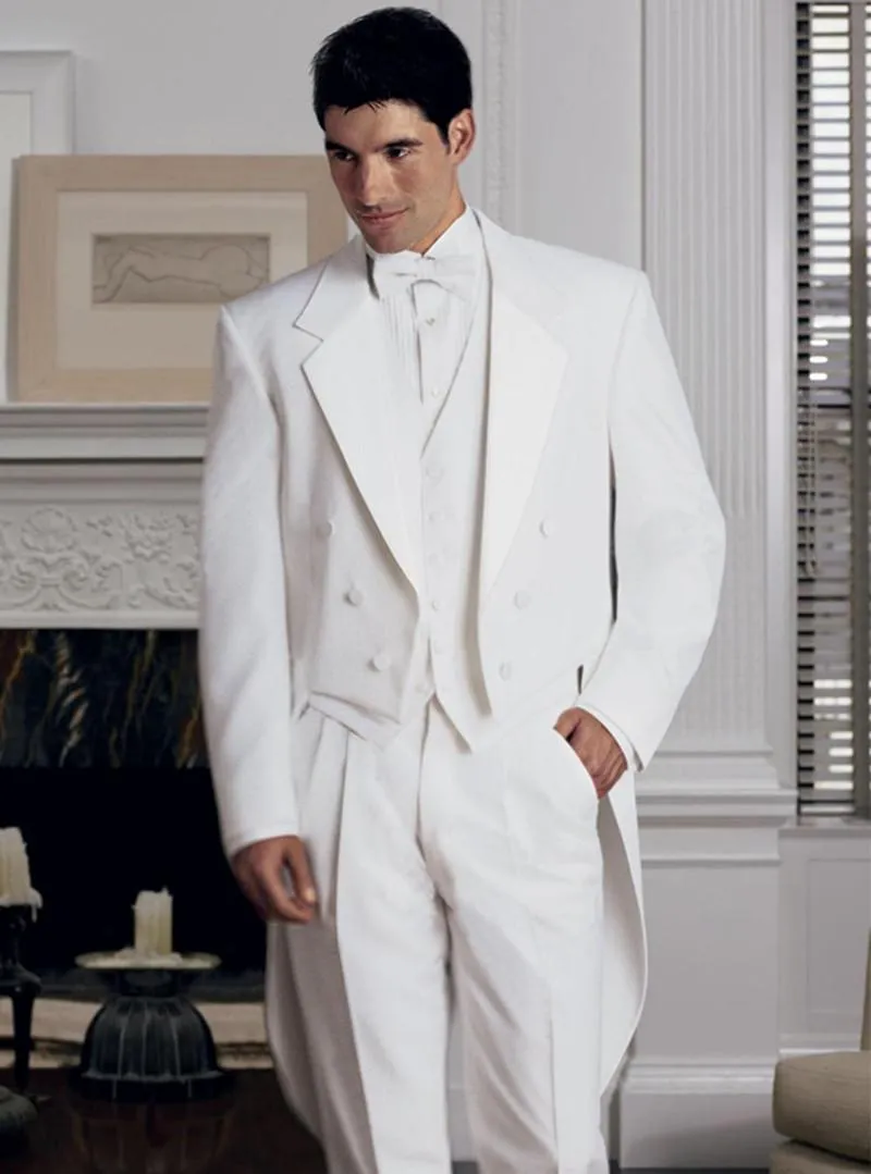 Trajes de hombre Blazers Llegada Cl sico Saco de cola blanco Solapa con muescas Boda para hombres Ajuste de ajuste para hombre 3 piezas Traje de novio