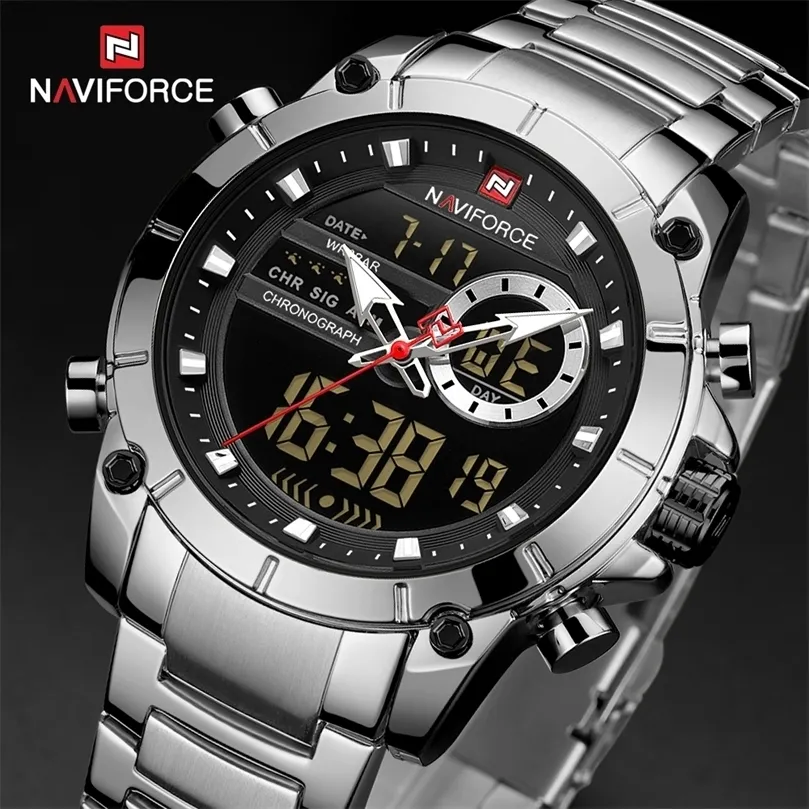 Naviforce Casual Quartz Watch Men rostfritt stål män armé militär led klocka manliga vattentäta klockor relogio masculino 220530