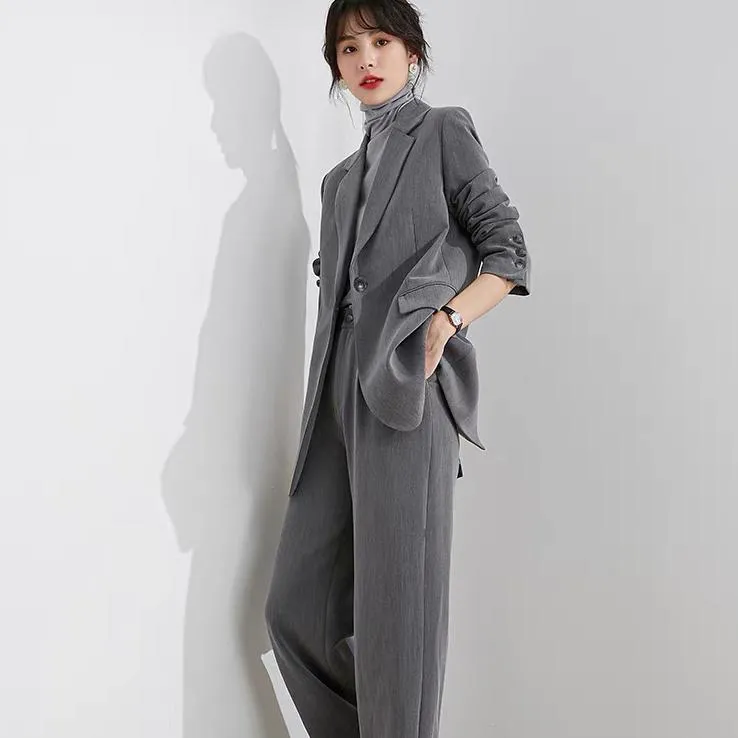 Pantaloni a due pezzi da donna Abbigliamento moda 2 pezzi Giacca da donna femminile Pantaloni Abiti formali Chic ed elegante Set Tailleur pantalone Grigio NeroWom